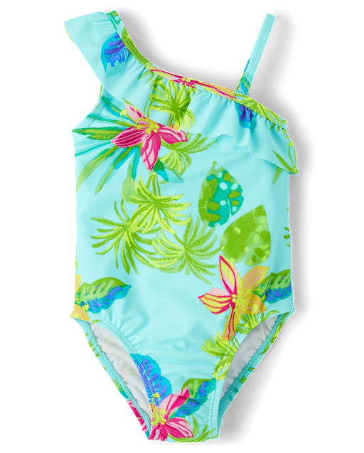 Baby And Toddler Girls Tropical One Shoulder One Piece Swimsuit