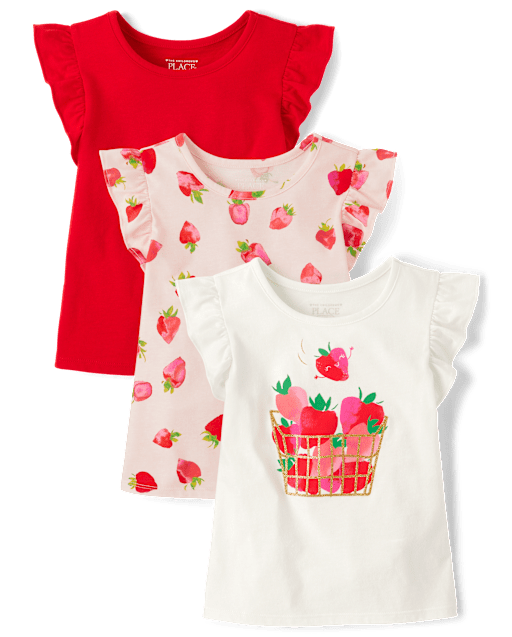 Toddler Girls Strawberry Flutter Top 3-Pack