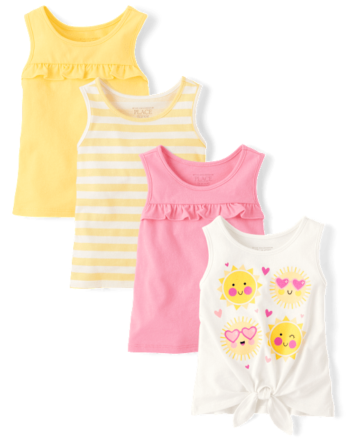 Toddler Girls Sun Ruffle Tank Top 4-Pack