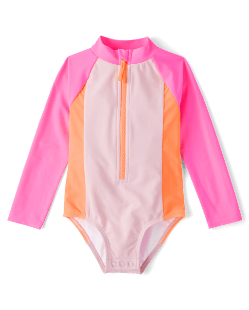 Baby And Toddler Girls Colorblock Rashguard One Piece Swimsuit