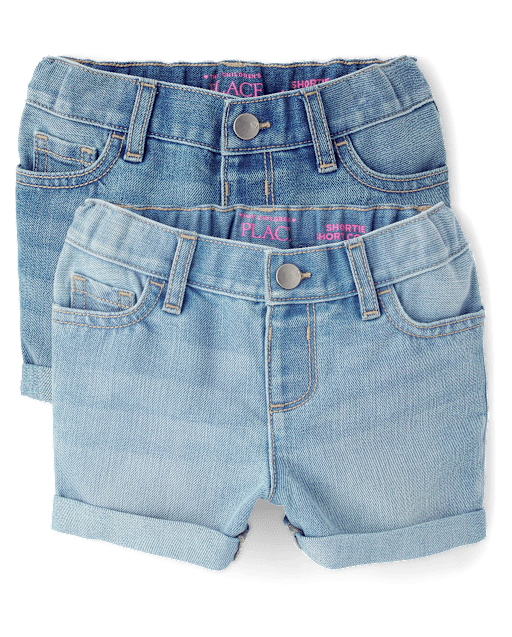 Toddler Girls Roll Cuff Denim Shortie Shorts 2-Pack