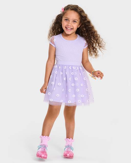 Baby And Toddler Girls 3D Daisy Mesh Fit And Flare Dress