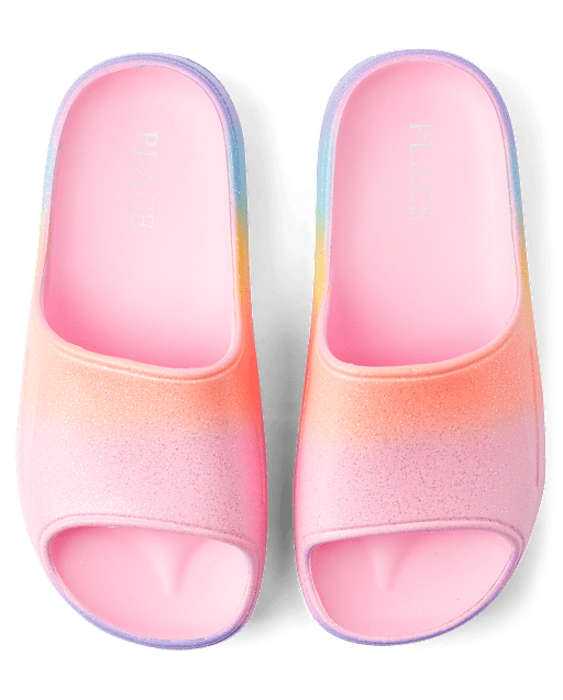 Girls Glitter Rainbow Ombre Slides