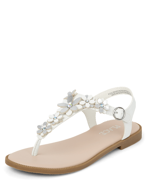 Girls Flower T-Strap Sandals