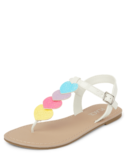 Girls Glitter Rainbow Heart Sandals