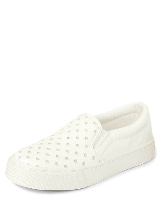 Girls Glitter Perforated Platform Slip On Sneakers