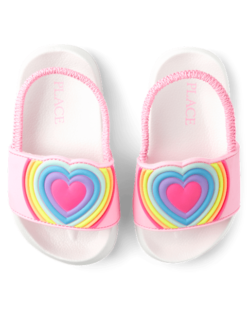 Claquettes arc-en-ciel en forme de cœur pour petites filles