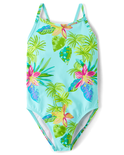 Girls Print Cross Back One Piece Swimsuit