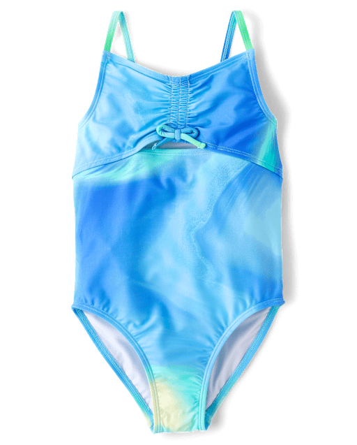 Girls Marble Ruched Cut-Out One Piece Swimsuit