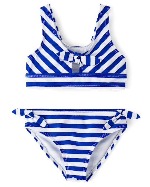 Girls Striped Tie Front Bikini Swimsuit
