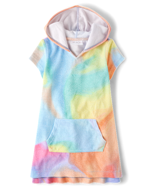 Girls Rainbow Tie Dye Terry Swim Cover-Up