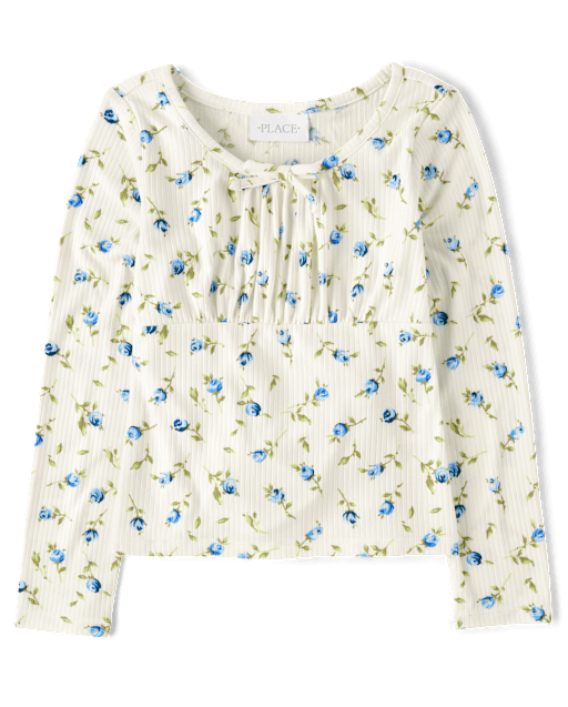 Haut côtelé fleuri Fille