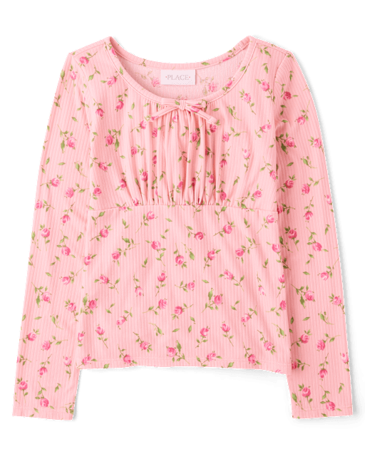 Girls Floral Ribbed Top