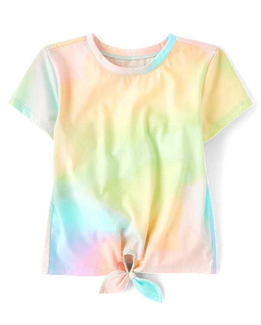 Girls Rainbow Marble Tie Front Top
