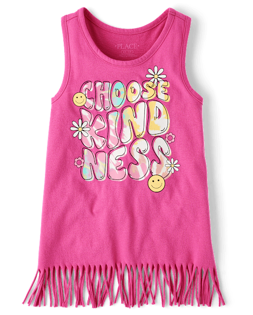 Girls Choose Kindness Fringe Tank Top