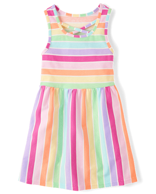 Girls Rainbow Striped Tank Dress