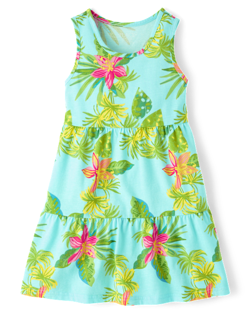 Girls Tropical Tiered Dress