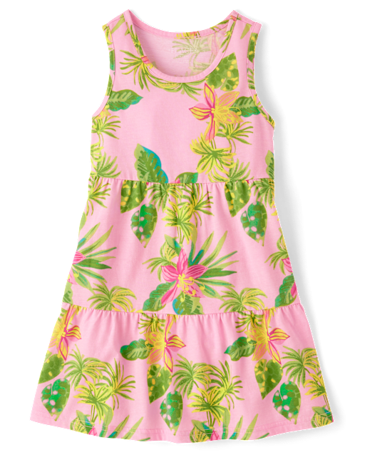 Girls Tropical Tiered Dress
