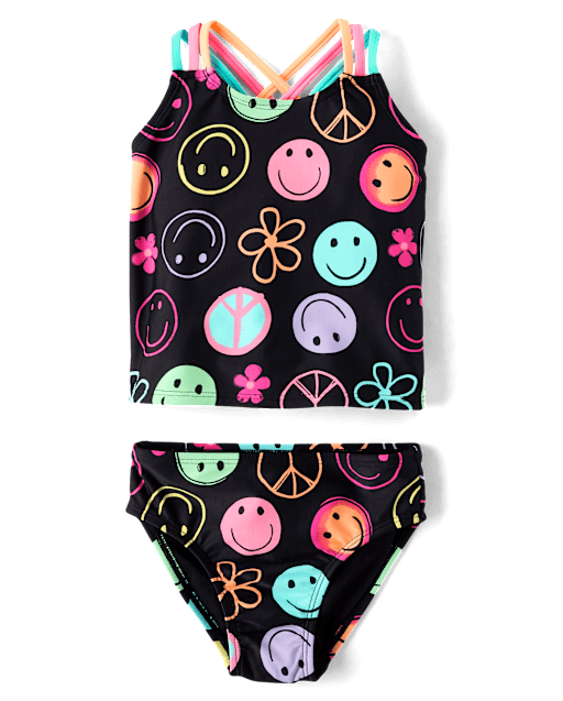 Baby And Toddler Girls Rainbow Happy Face Tankini Swimsuit