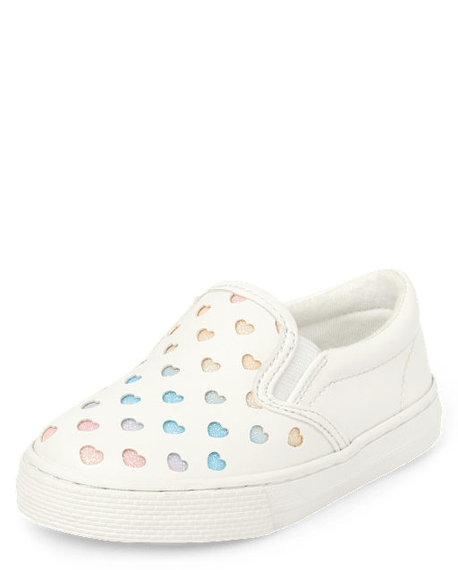 Toddler Girls Perforated Glitter Heart Slip On Sneakers