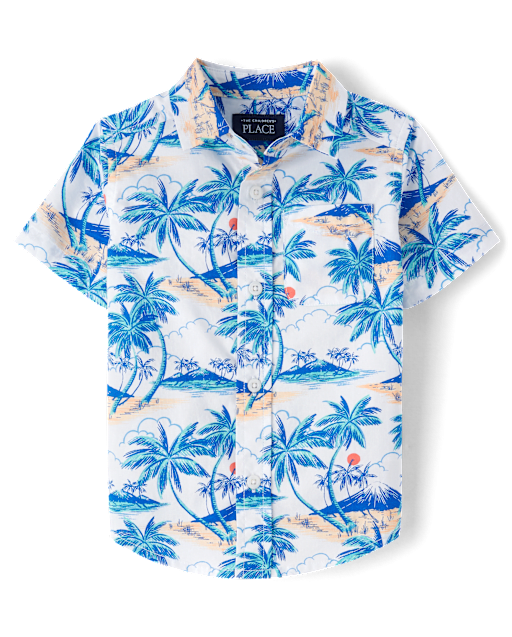Baby And Toddler Boys Print Poplin Button Up Shirt
