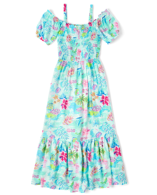 Womens Matching Family Tropical Midi Off Shoulder Dress