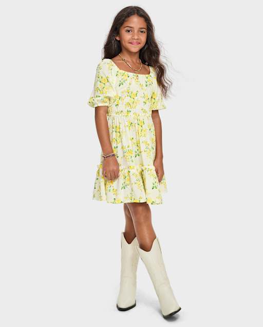 Girls Mommy And Me Floral Smocked Ruffle Dress