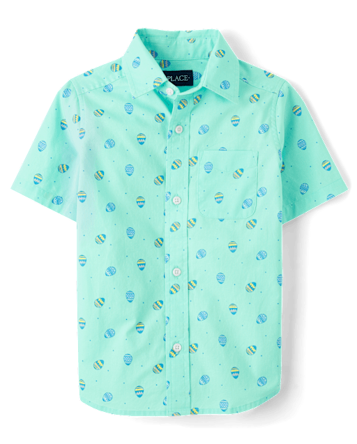 Boys Easter Egg Poplin Button Up Shirt