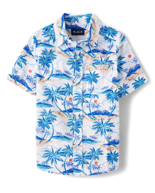 Boys Tropical Poplin Button Up Shirt