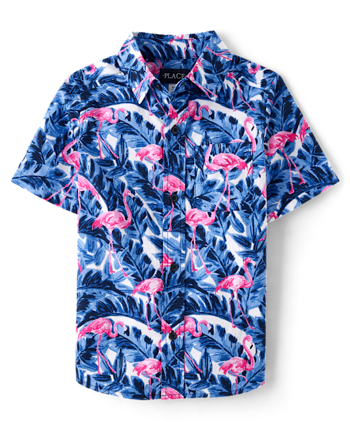 Boys Tropical Poplin Button Up Shirt