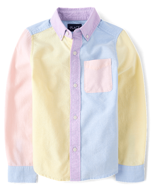 Boys Colorblock Oxford Button Up Shirt