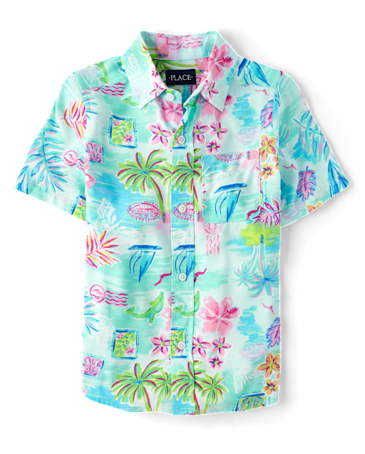 Boys Matching Family Tropical Button Up Shirt