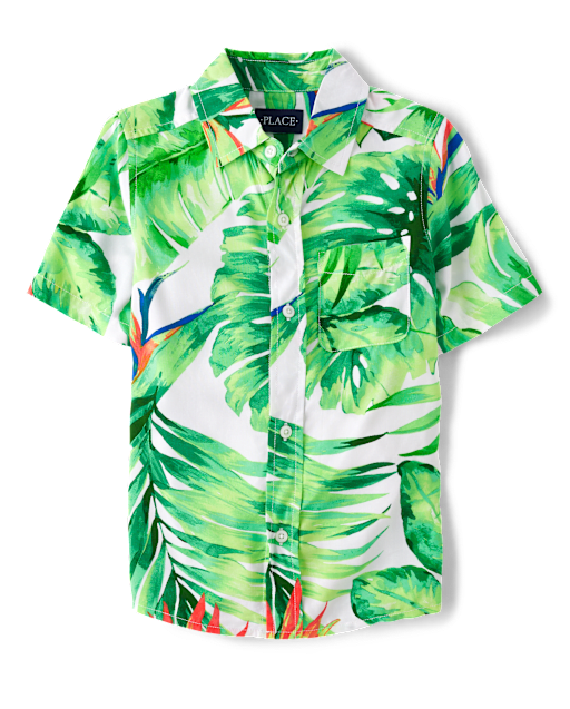 Boys Matching Family Tropical Button Up Shirt