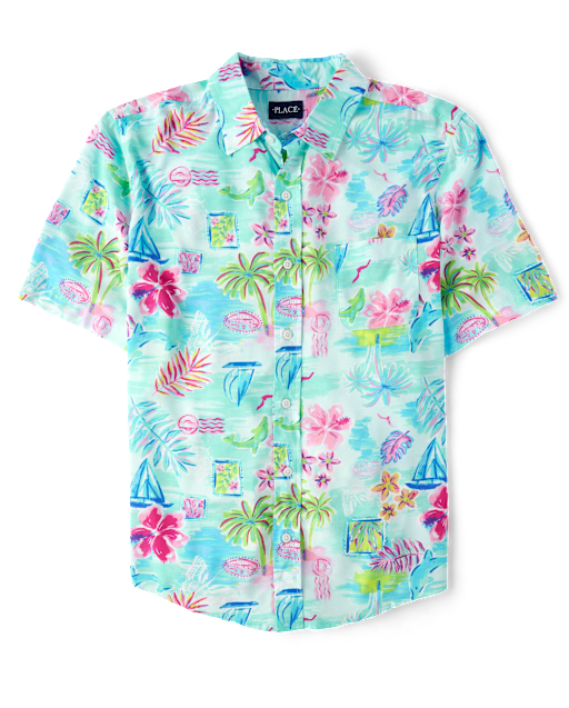 Mens Matching Family Tropical Button Up Shirt