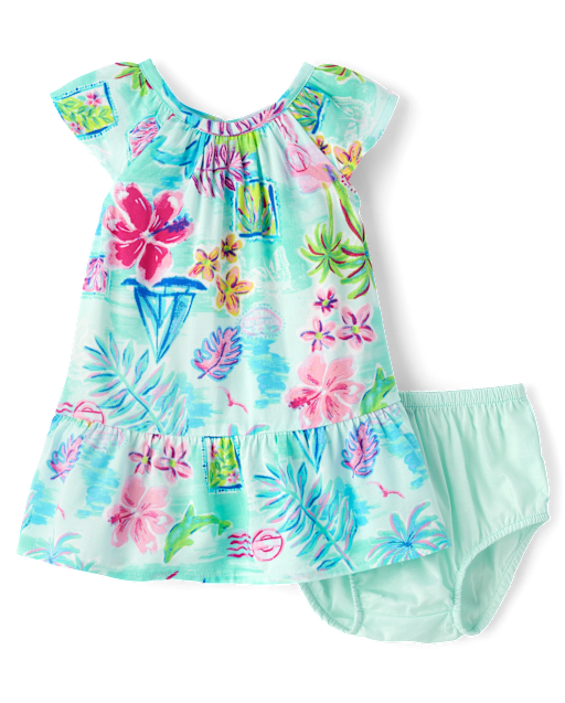 Baby Girls Matching Family Tropical Ruffle Dress