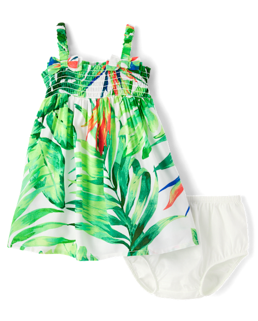 Baby Girls Matching Family Tropical Smocked Dress