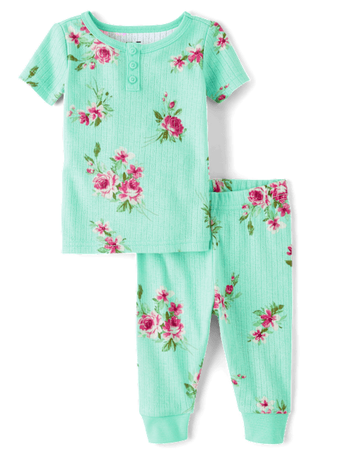 Baby And Toddler Girls Floral Henley Pointelle Snug Fit Cotton Pajamas