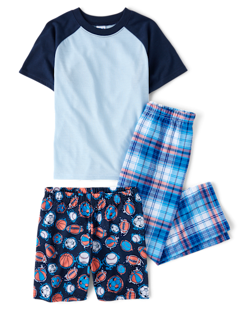 Boys Sports Plaid 3-Piece Pajama Set