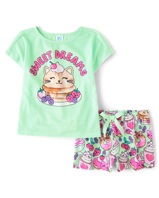 Girls Cat Breakfast Pajamas