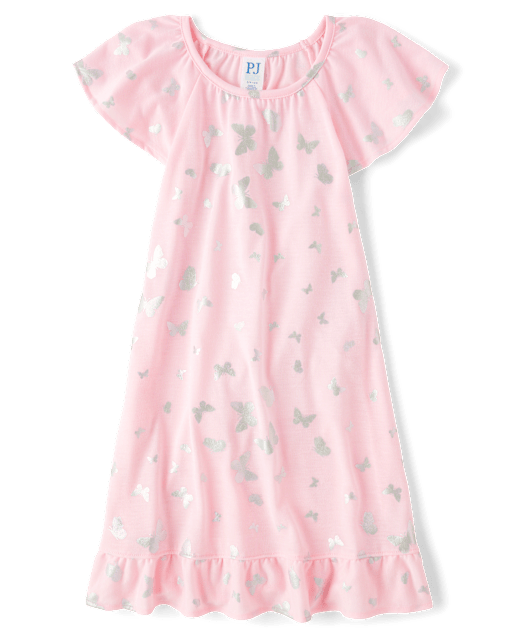Girls Foil Butterfly Ruffle Nightgown