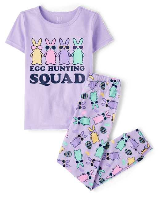 Girls Matching Family Egg Hunting Squad Snug Fit Cotton Pajamas