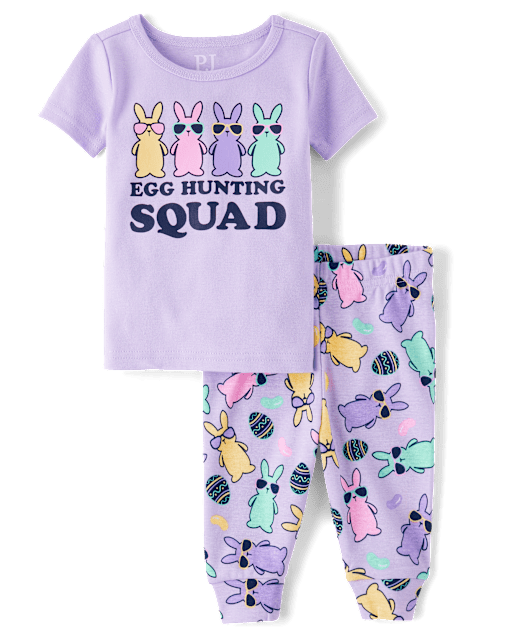 Pyjama en coton ajusté pour bébé et petite fille, ensemble assorti pour la chasse aux œufs