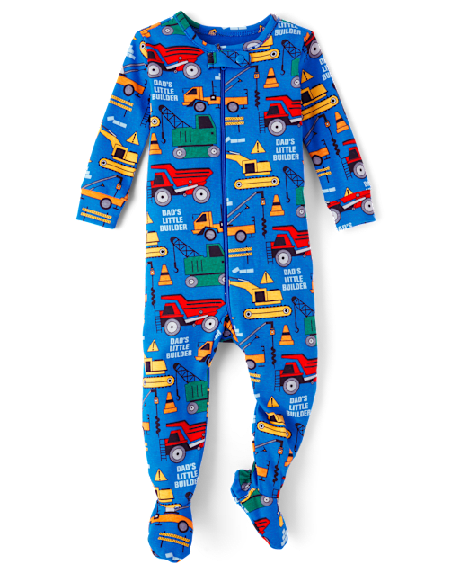 Baby And Toddler Boys Construction Vehicle Snug Fit Cotton Footed One Piece Pajamas