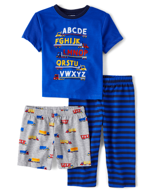 Ensemble pyjama 3 pièces pour tout-petit garçon motif véhicule alphabet