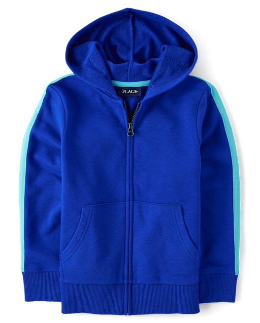 Boys Side Stripe French Terry Zip Up Hoodie