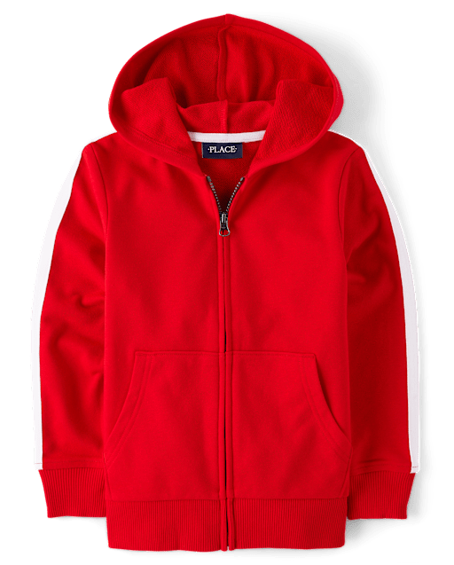 Boys Side Stripe French Terry Zip Up Hoodie