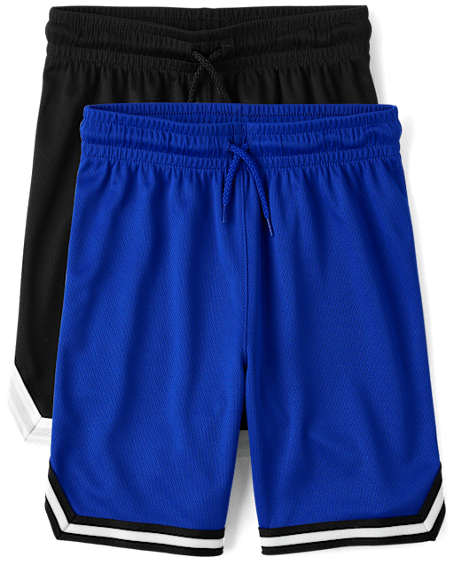 Boys Striped Hem Mesh Basketball Shorts 2-Pack