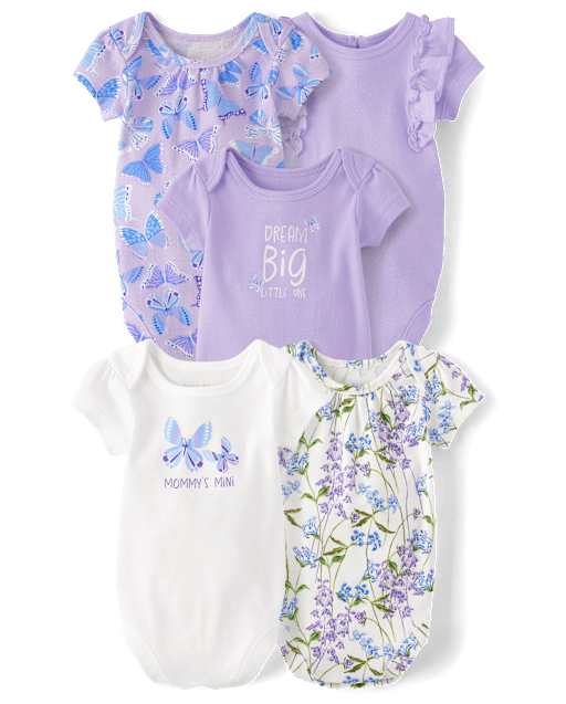 Lot de 5 bodys papillon pour bébé fille
