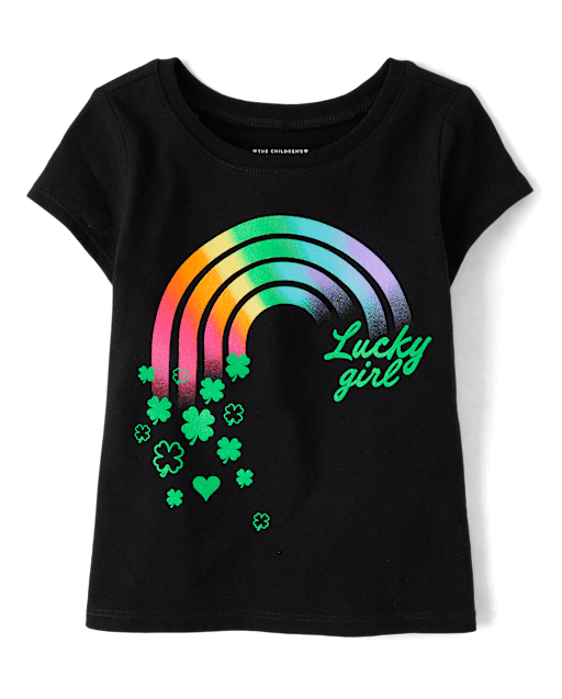 Baby And Toddler Girls St. Patrick's Day Lucky Girl Rainbow Graphic Tee