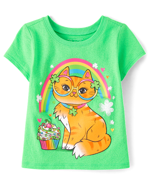 Baby And Toddler Girls St. Patrick's Day Cat Graphic Tee
